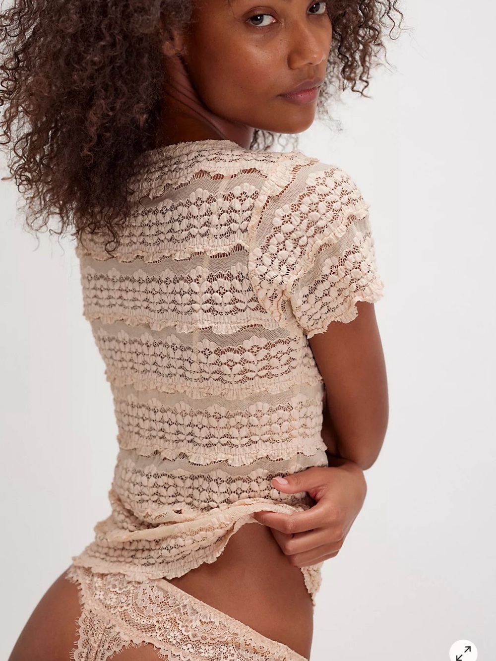 FP Movement by Free People Pale Blush Lace Short Sleeve Tee Top - Picture 2 of 6